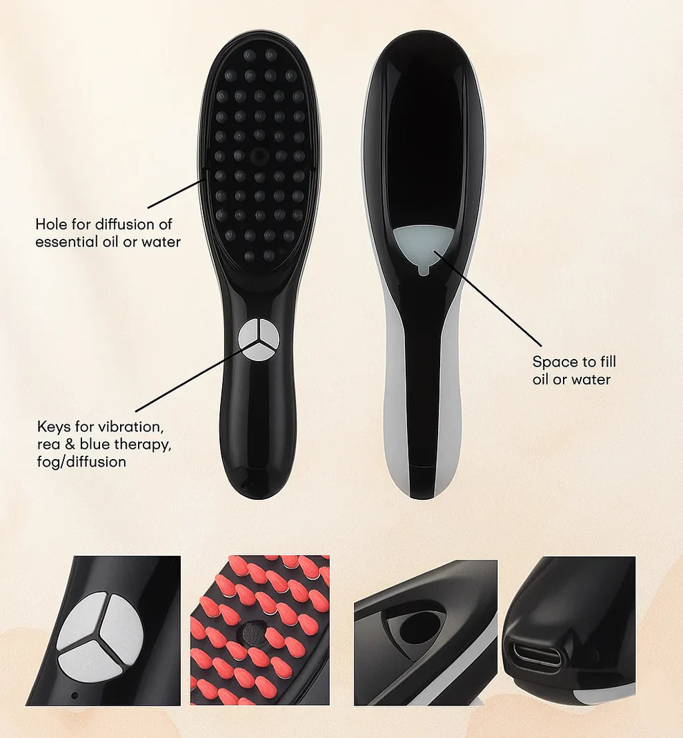 Smart Hair Brush LED Red & Blue Light Therapy