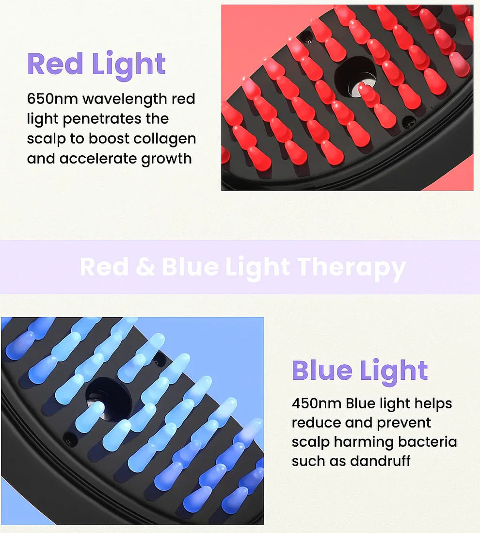Smart Hair Brush LED Red & Blue Light Therapy